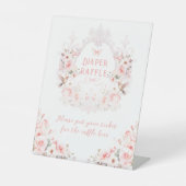 Roze strik bloemenkam baby meisje douche reclamebord met voetstuk (Voorkant)