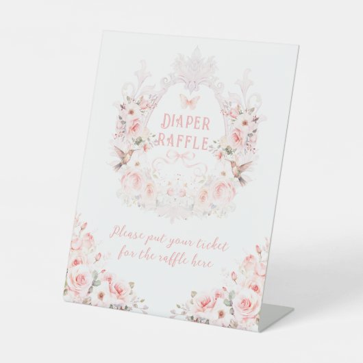 Roze strik bloemenkam baby meisje douche reclamebord met voetstuk (Voorkant)