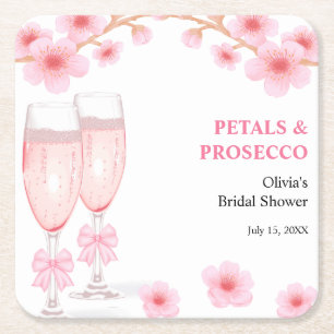 Roze strik bloemenkroon en Prosecco bruidsdouche  Kartonnen Onderzetters