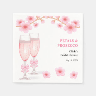 Roze strik bloemenkroon en Prosecco bruidsdouche Servet