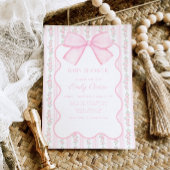  roze strik bloemig elegant Baby shower Kaart