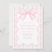  roze strik bloemig elegante verjaardag kaart (Voorkant)