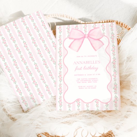  roze strik bloemig elegante verjaardag kaart