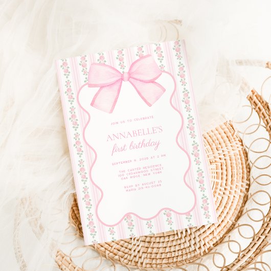  roze strik bloemig elegante verjaardag kaart