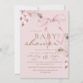 Roze Strik Bloemige Baby Shower Kaart (Voorkant)