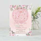 Roze Strik Bloemige Baby Shower Kaart (Staand voorkant)