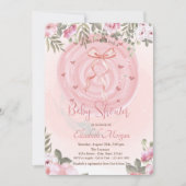 Roze Strik Bloemige Baby Shower Kaart (Voorkant)