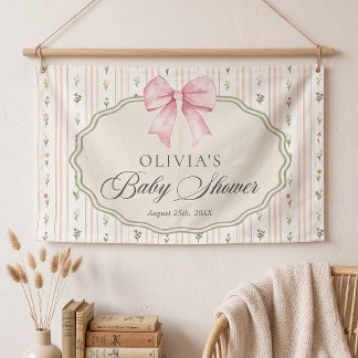 Roze Strik Bloemige Baby Shower Spandoek