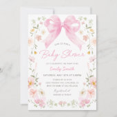Roze Strik Bloemige Baby Shower Uitnodiging (Voorkant)