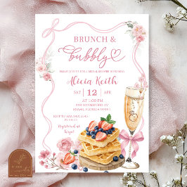 Roze Strik Bloemige Bruiloft Brunch en Mousserende Kaart