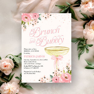 Roze Strik Bloemige Brunch en Mousserende Wijn Bru Kaart