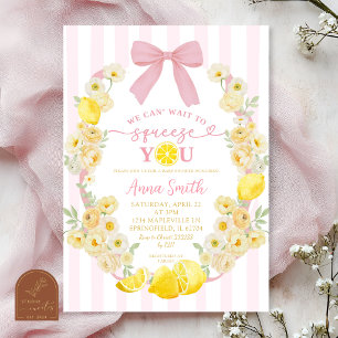 Roze Strik Bloemige Citroen Baby Shower Uitnodigin Kaart