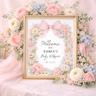 Roze Strik Bloemige Coquette Baby Shower Welkom Poster