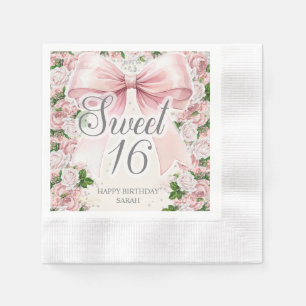 Roze Strik Bloemige Coquette Vintage Sweet 16 Servet