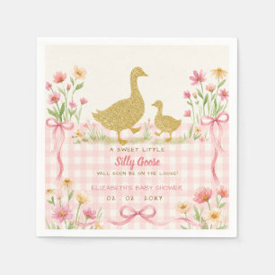 Roze Strik Bloemige Dwaze Gans Meisje Baby Shower Servet
