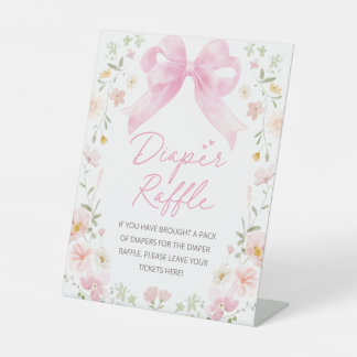 Roze Strik Bloemige Luierraffle Baby Shower Tafel Reclamebord Met Voetstuk