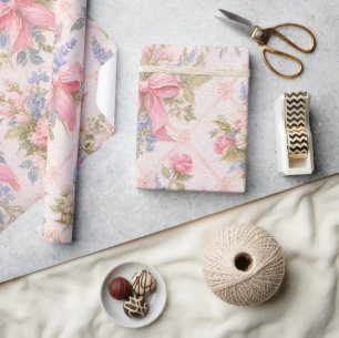Roze Strik Bloemige Vintage Cadeau Cadeaupapier