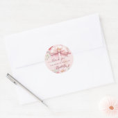 Roze strik bloemstuk hart dank je ronde sticker (Envelop)