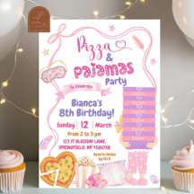 Roze Strik Blond Meisje Pizza en Pyjama Verjaardag