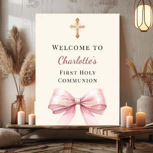Roze strik blush ivoor Eerste Heilige Communie wel Poster