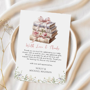 Roze Strik Boek Baby Shower Bedankkaart