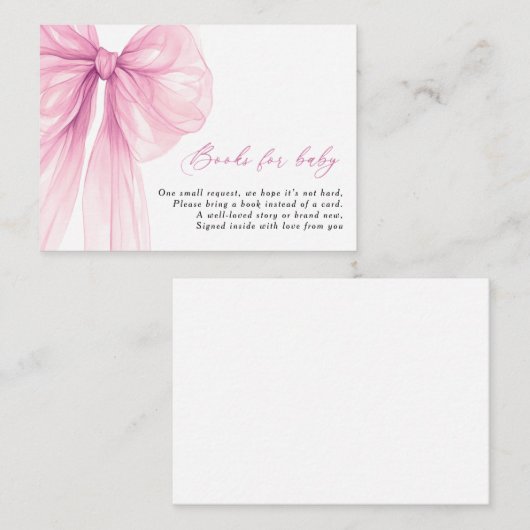 Roze strik boeken voor Baby shower Informatiekaartje (Voorkant / Achterkant)