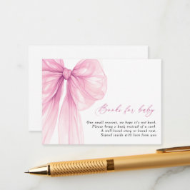 Roze strik boeken voor Baby shower Informatiekaartje
