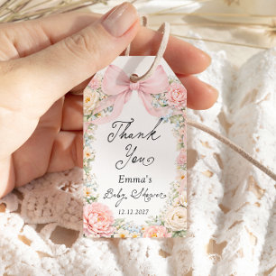 Roze Strik Boeket Tuin Baby Shower Bedankt Cadeaulabel