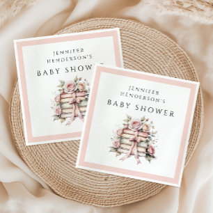 Roze Strik Boekstapel Baby Shower Servet
