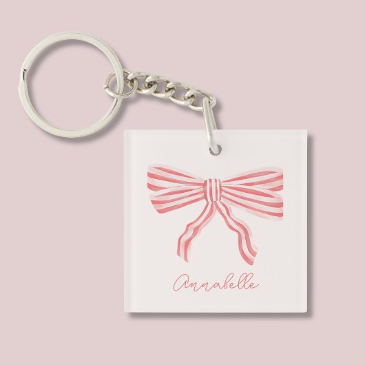 Roze Strik Boog & voornaam Sleutelhanger