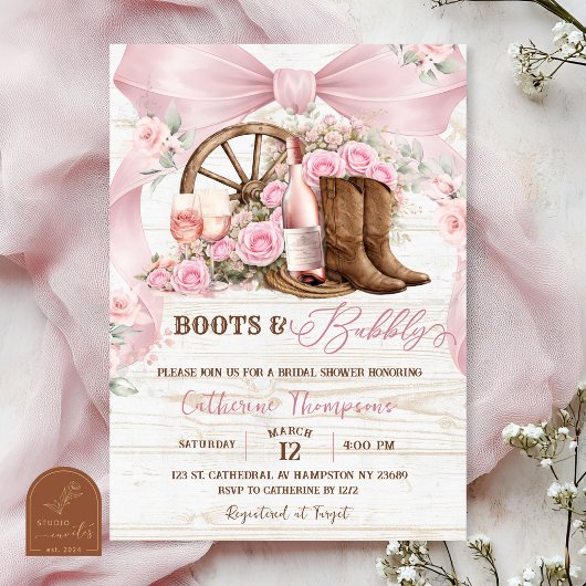 Roze Strik Boots en Bruisende Bruiloft Feest Kaart