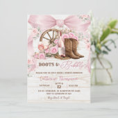 Roze Strik Boots en Bruisende Bruiloft Feest Kaart (Staand voorkant)