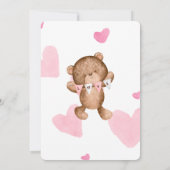 Roze strik bow teddybeer babyshower welkom kaart (Achterkant)