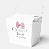 Roze strik bruidsdouche naam datum pastel stijlvol bedankdoosjes (Voorkant)