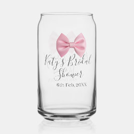 Roze strik bruidsdouche naam datum pastel stijlvol blikvorm glas