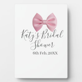 Roze strik bruidsdouche naam datum pastel stijlvol fotoplaat