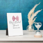 Roze strik bruidsdouche naam datum pastel stijlvol fotoplaat (Zijkant)