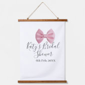 Roze strik bruidsdouche naam datum pastel stijlvol hangend wandkleed (Voorkant)