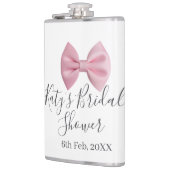 Roze strik bruidsdouche naam datum pastel stijlvol heupfles (Links)