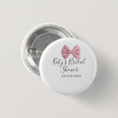 Roze strik bruidsdouche naam datum pastel stijlvol ronde button 3,2 cm (Voorkant /achterkant)