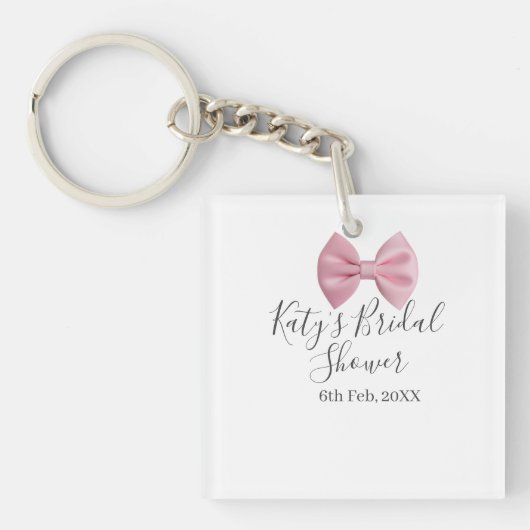 Roze strik bruidsdouche naam datum pastel stijlvol sleutelhanger (voorkant)