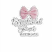Roze strik bruidsdouche naam datum pastel stijlvol sticker (Voorkant)