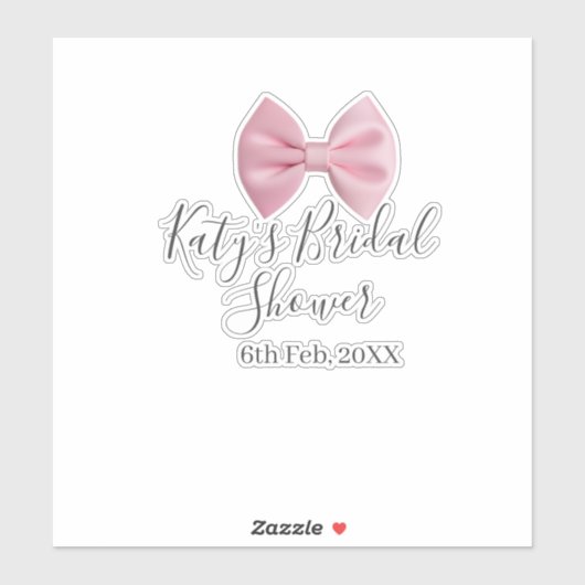 Roze strik bruidsdouche naam datum pastel stijlvol sticker (Vel)