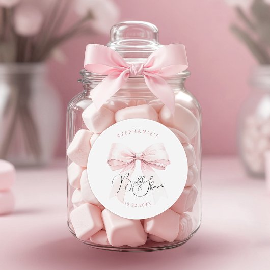 Roze Strik Bruidsdouche Ronde Sticker
