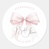 Roze Strik Bruidsdouche Ronde Sticker (Voorkant)