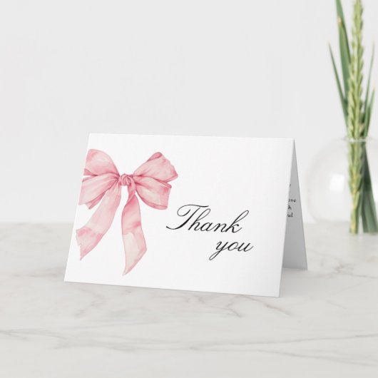 Roze Strik Bruidsfeest Bedankkaart (Voorkant)