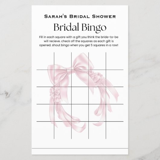 Roze Strik Bruidsfeest Bingo Spel Flyer (Voorkant)