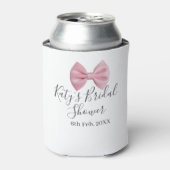 Roze strik bruidsfeest naam datum pastel stijlvol  blikjeskoeler (Blikje Voorkant)