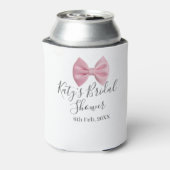 Roze strik bruidsfeest naam datum pastel stijlvol  blikjeskoeler (Blikje Achterkant)