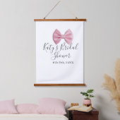 Roze strik bruidsfeest naam datum pastel stijlvol hangend wandkleed (Slaapkamer)